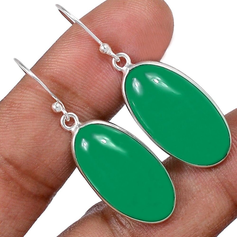 New - Green Onyx 925 Sterling Silver Earrings